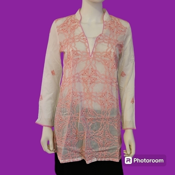 3/$30 AACRA Indian Chikanari Embroidered Short Kurti Tunic Festival Blouse - Picture 1 of 10